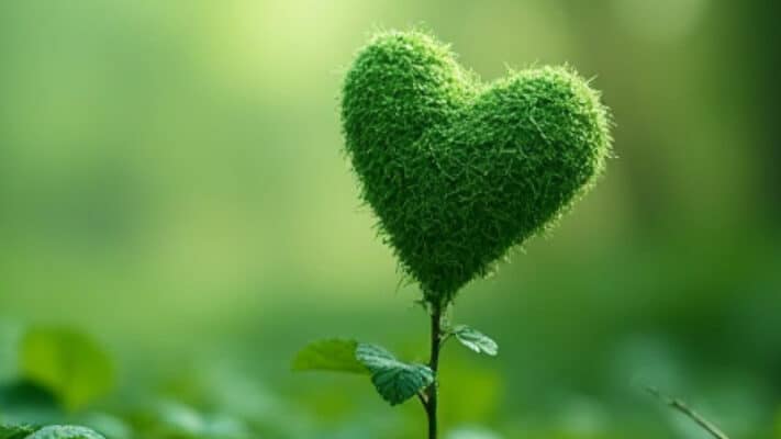 Grünes Herz aus Pflanzen als Symbol für nachhaltige Blumen und liebevolle Blumengrüße in Graz